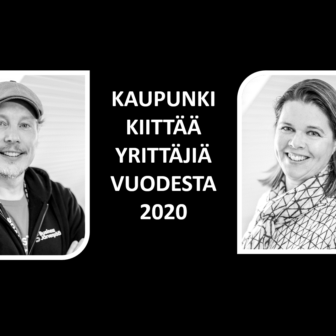 Kiitos yrittäjille vuodesta 2020, kuvassa Marko Lehenberg ja Susanna Aramo