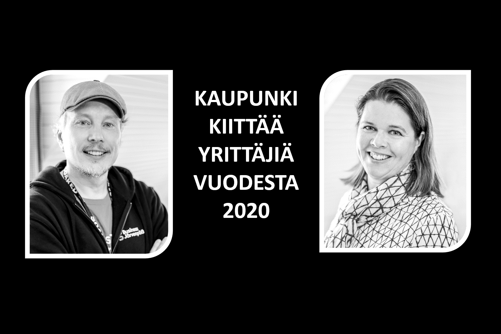 Kiitos yrittäjille vuodesta 2020, kuvassa Marko Lehenberg ja Susanna Aramo