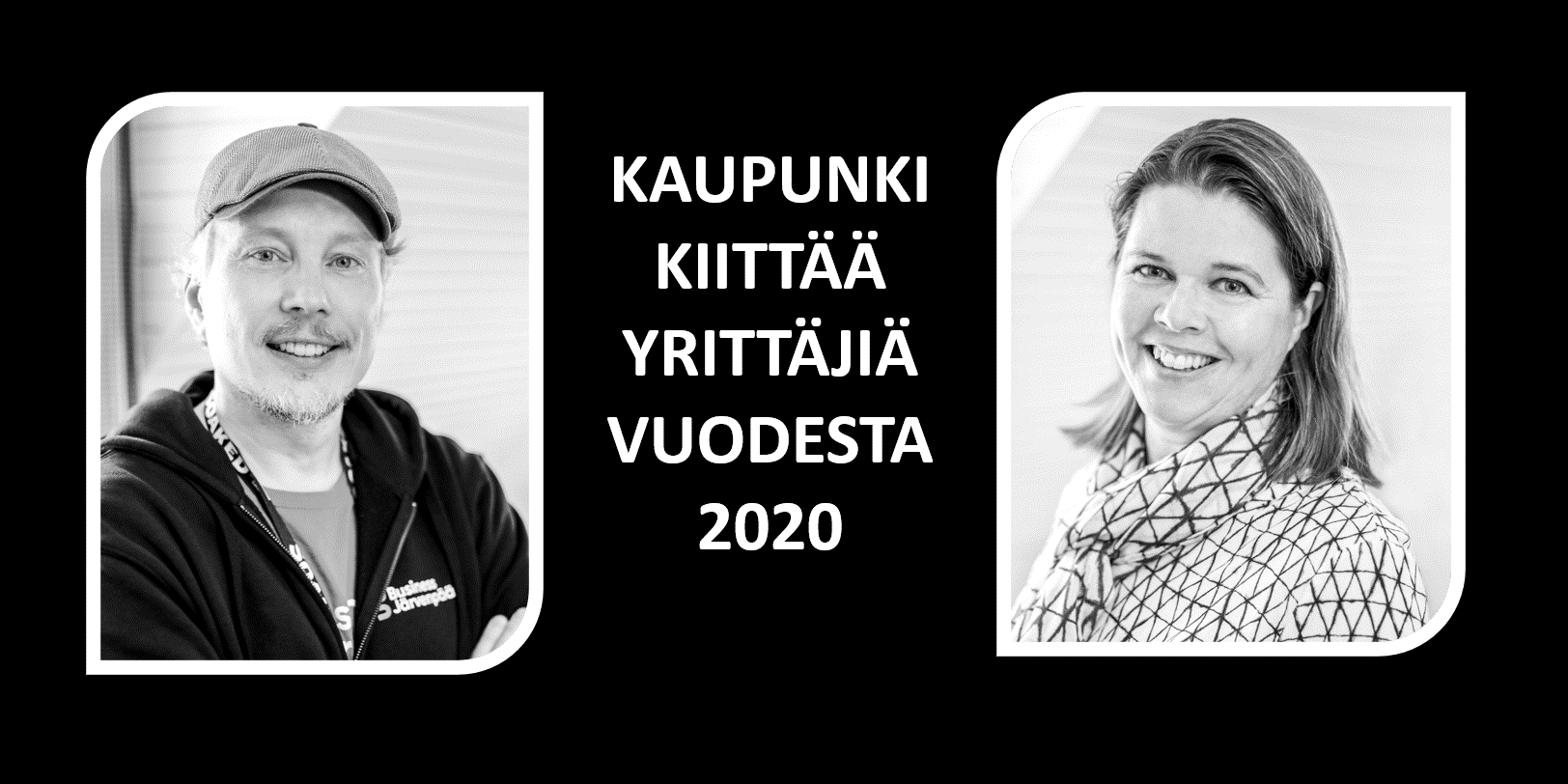 Kiitos yrittäjille vuodesta 2020, kuvassa Marko Lehenberg ja Susanna Aramo
