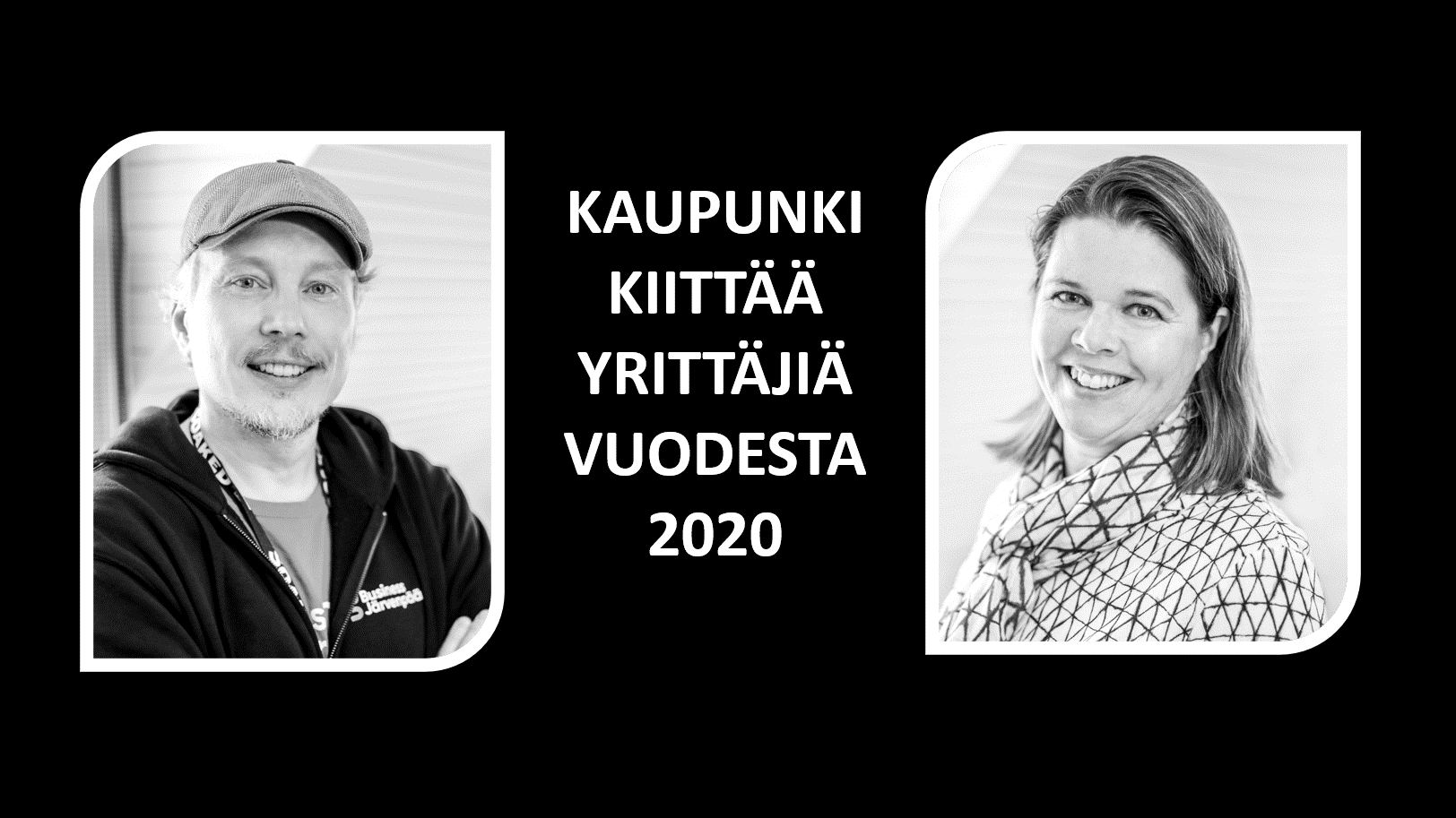 Kiitos yrittäjille vuodesta 2020, kuvassa Marko Lehenberg ja Susanna Aramo