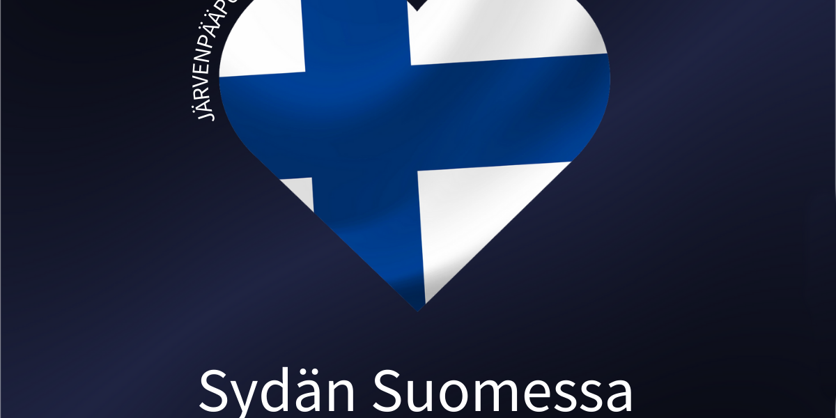 The look of the Heart of Finland podcast, a heart-shaped blue cross flag.