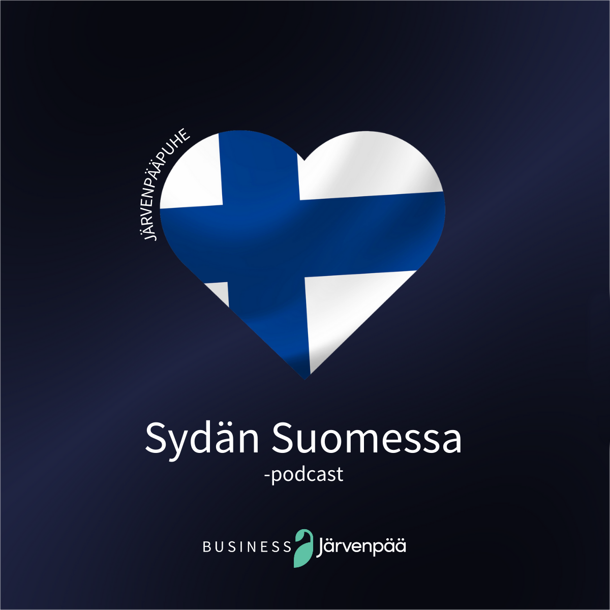 Sydän Suomessa -podcastin ilme, sydämenmuotoinen siniristilippu.